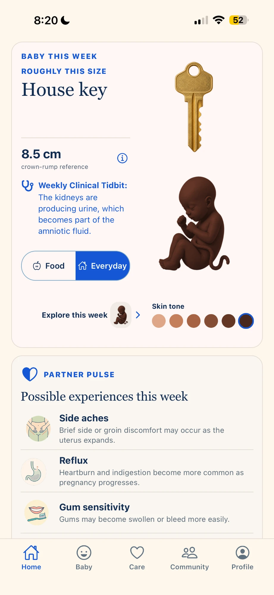 Abbu Home screen at week 14